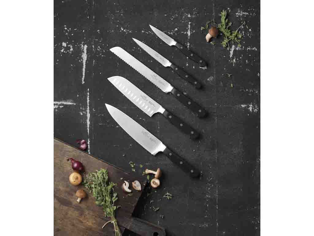 Lion Sabatier Knivsæt 5 dele, urte, tomat, santoku, brød og kokkekniv i stål/sort, Pluton